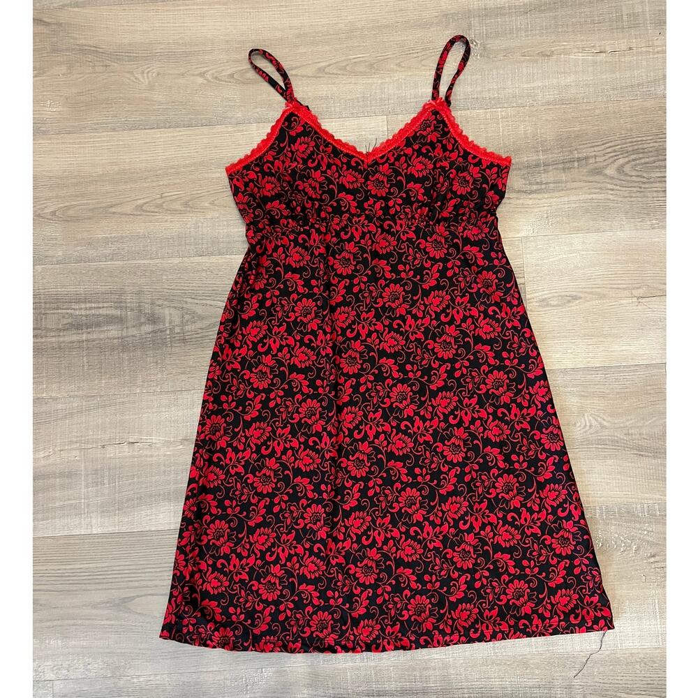 Rene Rafe Red & Black Dark Fairy Floral Slip Dress